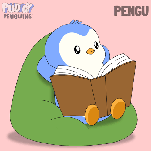 Penguin on Bean Bag Reading Book Pengu
