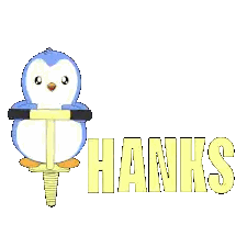 Penguin on Pogo Stick Saying Hanks