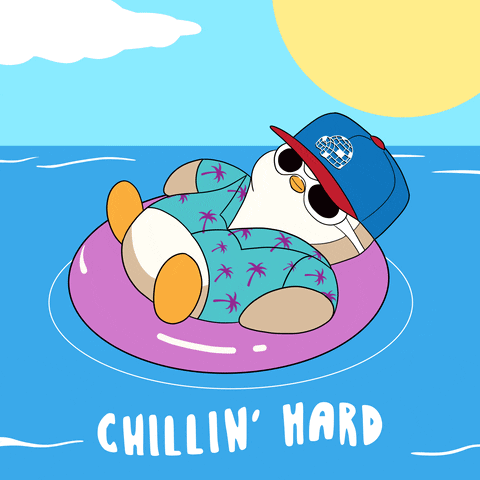 Penguin On Raft Chillin' Hard GIF
