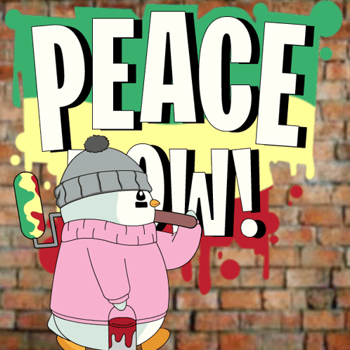 Penguin Painting Peace On Wall GIF
