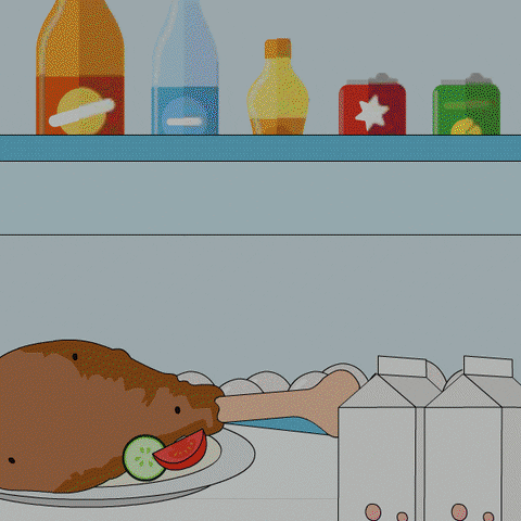 Penguin Peeking Into Fridge With Eggs and Food