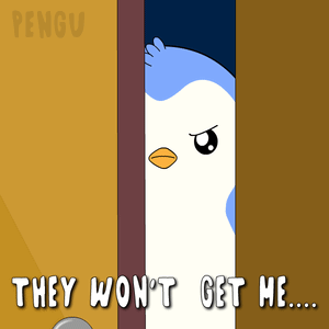 Penguin Peeking Out Door With Words They Wont Get Me GIF