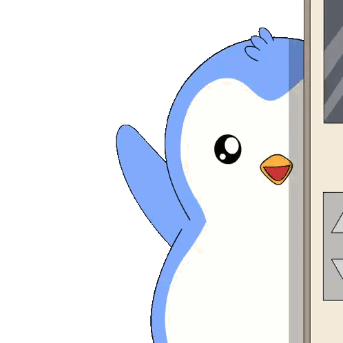 Penguin Peeking Out From Behind Wall