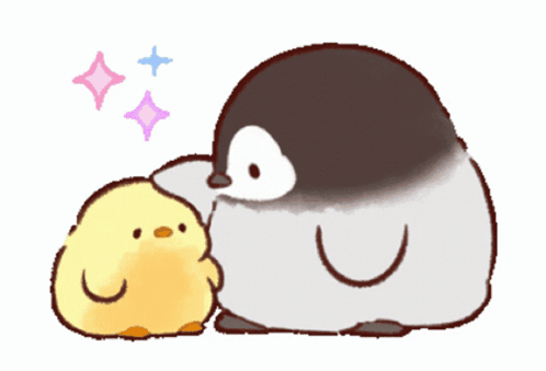 Penguin Petting Yellow Chick on Head