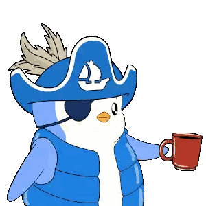 Penguin Pirate Holding Coffee Saying Good Morning