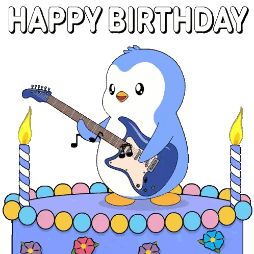 Penguin Playing Guitar on Birthday Cake