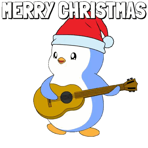 Penguin Playing Guitar Santa Hat