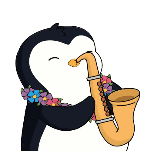 Penguin Playing Saxophone with Lei