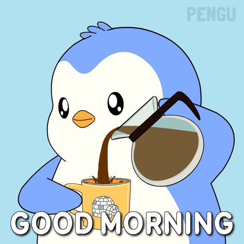 Penguin Pouring Coffee Saying Good Morning