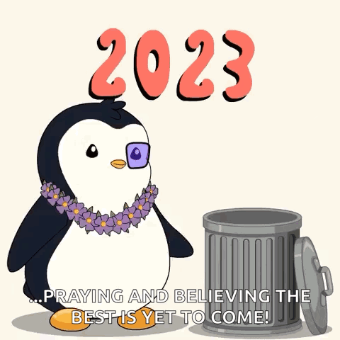 Penguin Praying Beside Trash Can