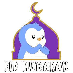 Penguin Praying In Front Of Mosque Eid Mubarak