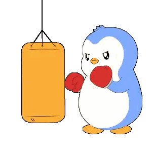 Penguin Punching Yellow Bag with Red Gloves