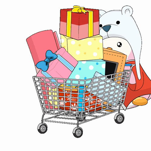 Penguin Pushing Cart Full Of Presents GIF