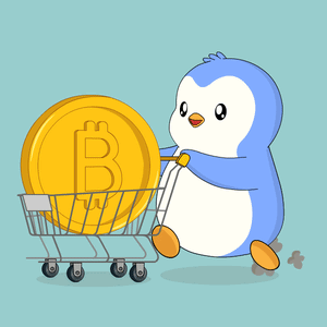 Penguin Pushing Shopping Cart With Gold Coin B GIF