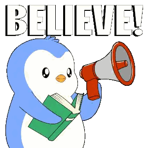 Penguin Reading Book Holding Megaphone Believe