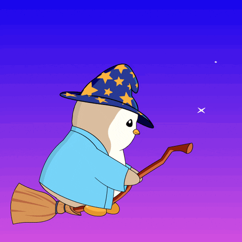 Penguin Riding Broom Wizard GIF