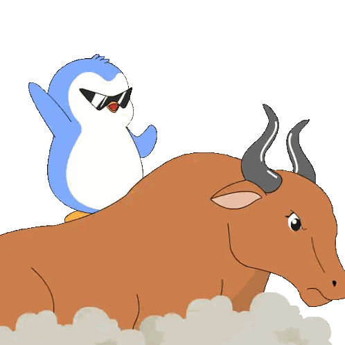 Penguin Riding Brown Bull