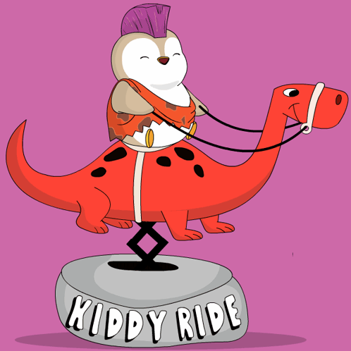 Penguin Riding Red Dinosaur Kiddy Ride GIF