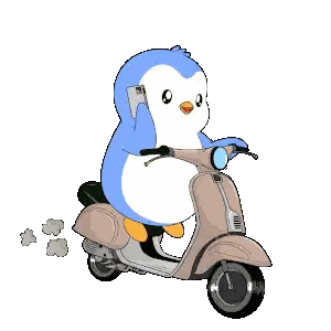 Penguin Riding Scooter Talking on Phone
