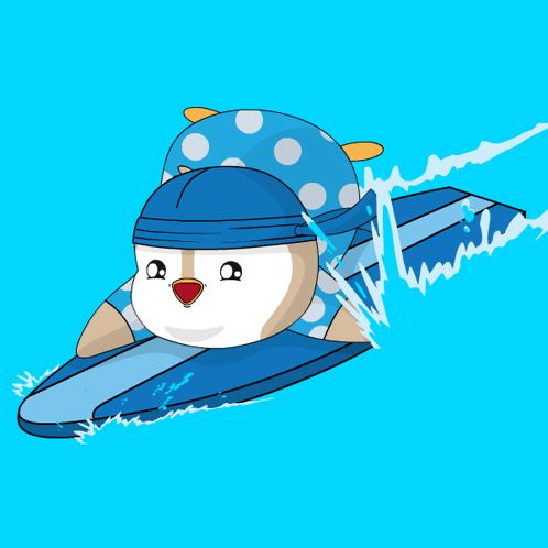 Penguin Riding Surfboard
