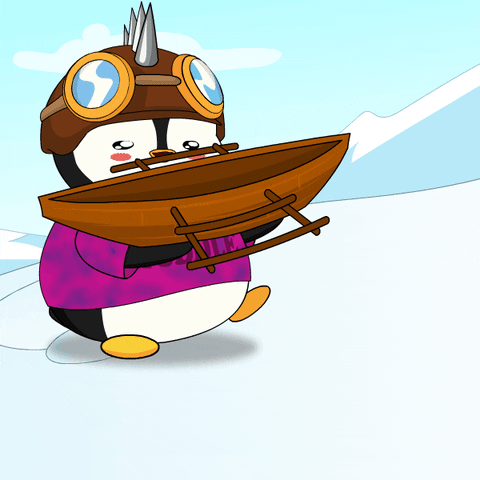Penguin Run Holding Wood Go To The Gym GIF
