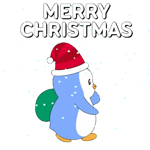 Penguin Santa Carrying Gifts Says Merry Christmas