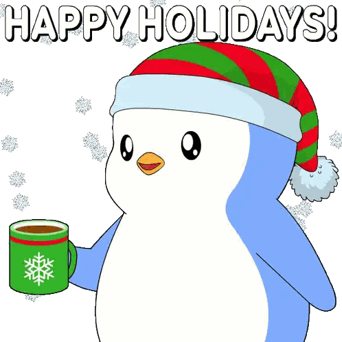 Penguin Santa Drinking Happy Holidays Cup