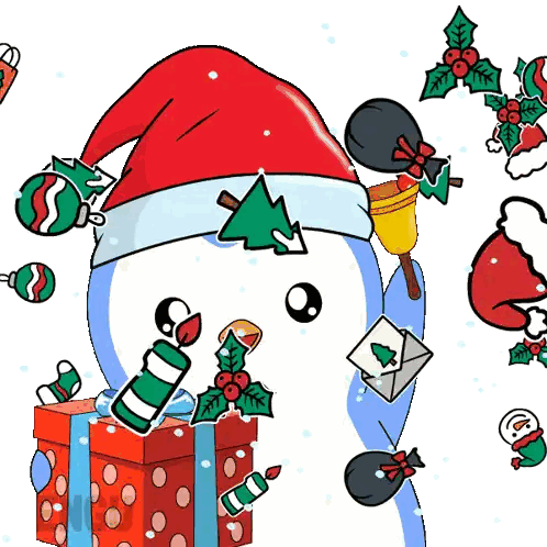 Penguin Santa Surrounded By Christmas Decorations