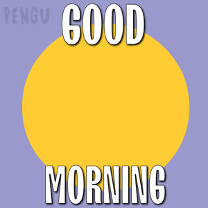 Penguin Saying Good Morning on Purple and Yellow Background