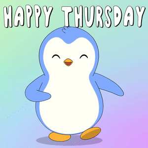 Penguin Saying Happy Thursday Purple Background