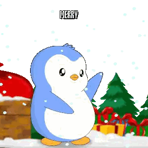 Penguin Saying Merry Christmas in Front of Chimney