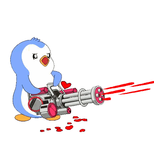 Penguin Shooting Hearts with Gun