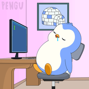 Penguin Sitting At Computer With Z GIF