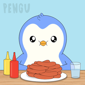 Penguin Sitting at Table with Pancakes and Condiments
