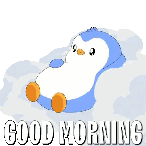 Penguin Sitting in Clouds Good Morning