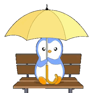Penguin Sitting on Bench Holding Umbrella