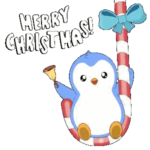 Penguin Sitting On Candy Cane With Merry Christmas