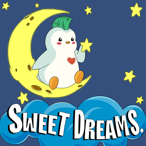 Penguin Sitting On Crescent Moon GIF