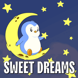 Penguin Sitting On Crescent Moon GIF