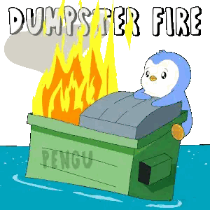 Penguin Sitting on Dumpster Fire