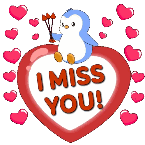 Penguin Sitting on Heart Saying I Miss You