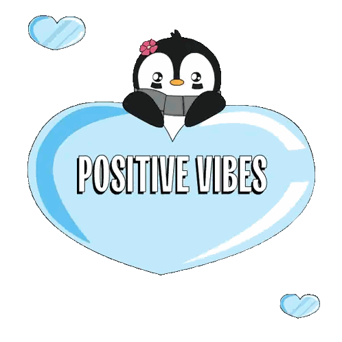 Penguin Sitting on Heart With Positive Vibes