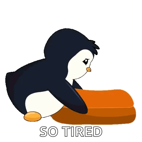 Penguin Sitting on Wood Saying So Tired