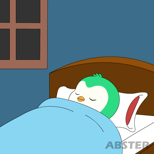 Penguin Sleeping On Bed With Abstep Logo GIF