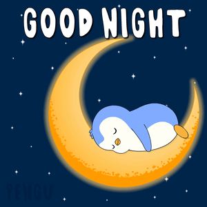 Penguin Sleeping on Crescent Moon Good Night