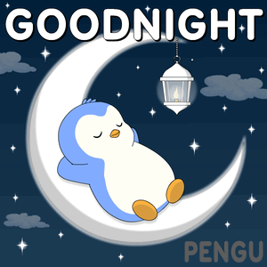 Penguin Sleeping on Crescent Moon Goodnight Pengu
