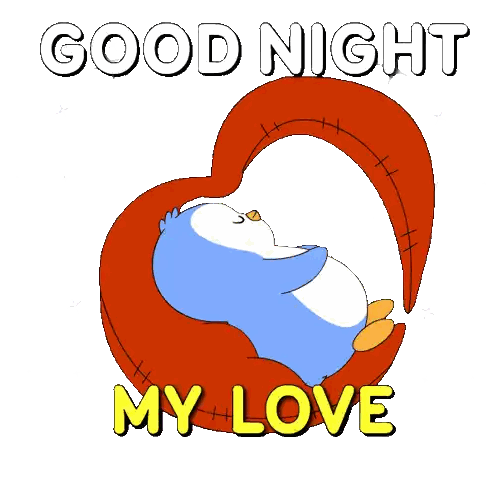 Penguin Sleeping on Heart Pillow Good Night