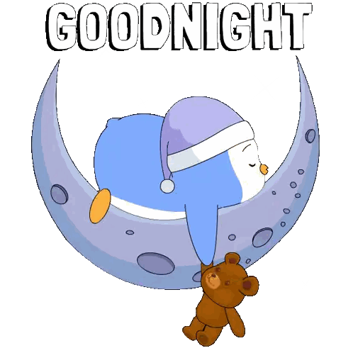 Penguin Sleeping on Moon with Teddy