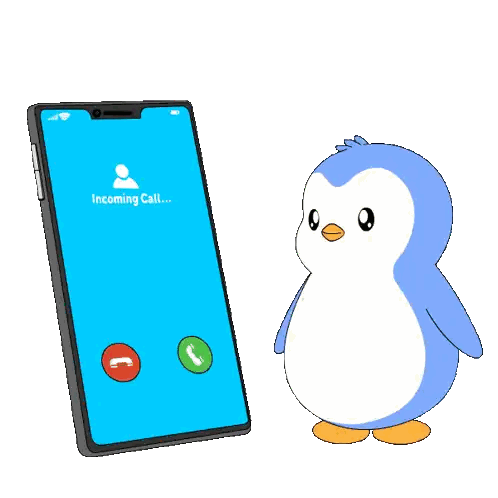 Penguin Standing Before Incoming Call Phone