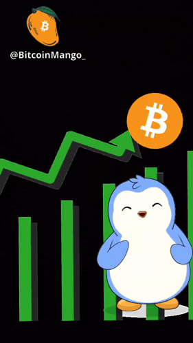 Penguin Standing in Front of Bitcoin Mango Graph